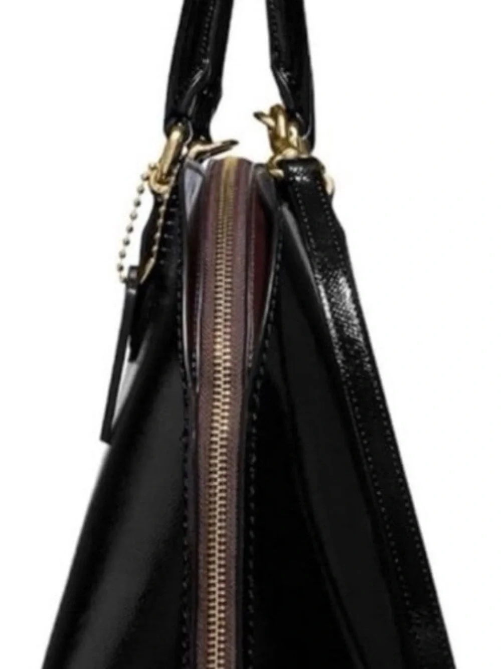 Coach Oxblood Quinn Patent Crossgrain  Leather Satchel.